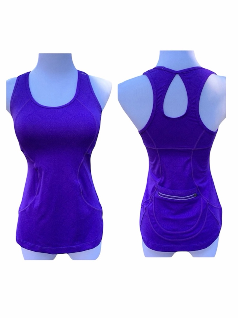 Athleta Purple w/ Pattern Racerback Pocket Scoop Neck Tank Top Size M